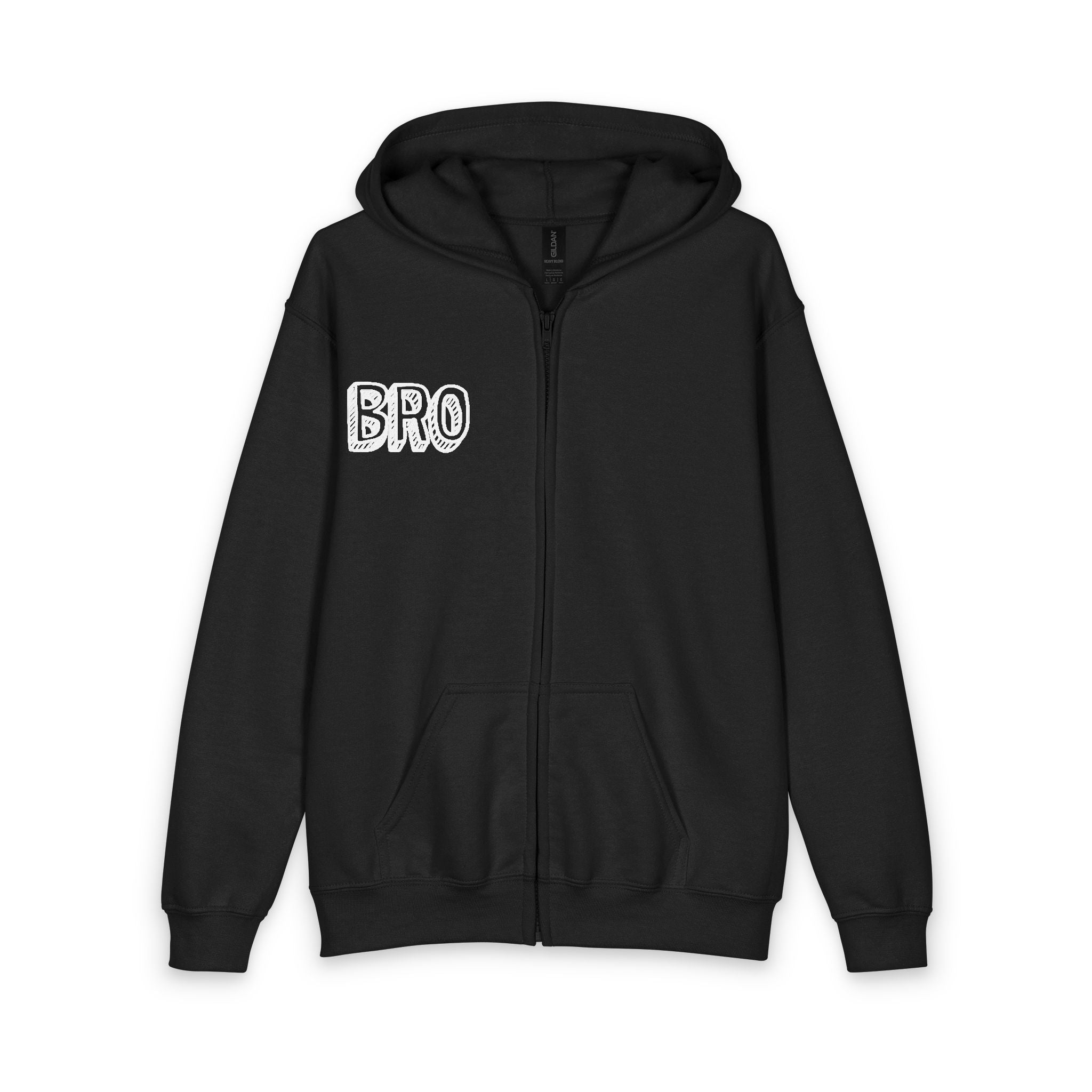 Youth "BRO" Zip Hoodie with Peace Sign Back - Casual Teen Hoodie