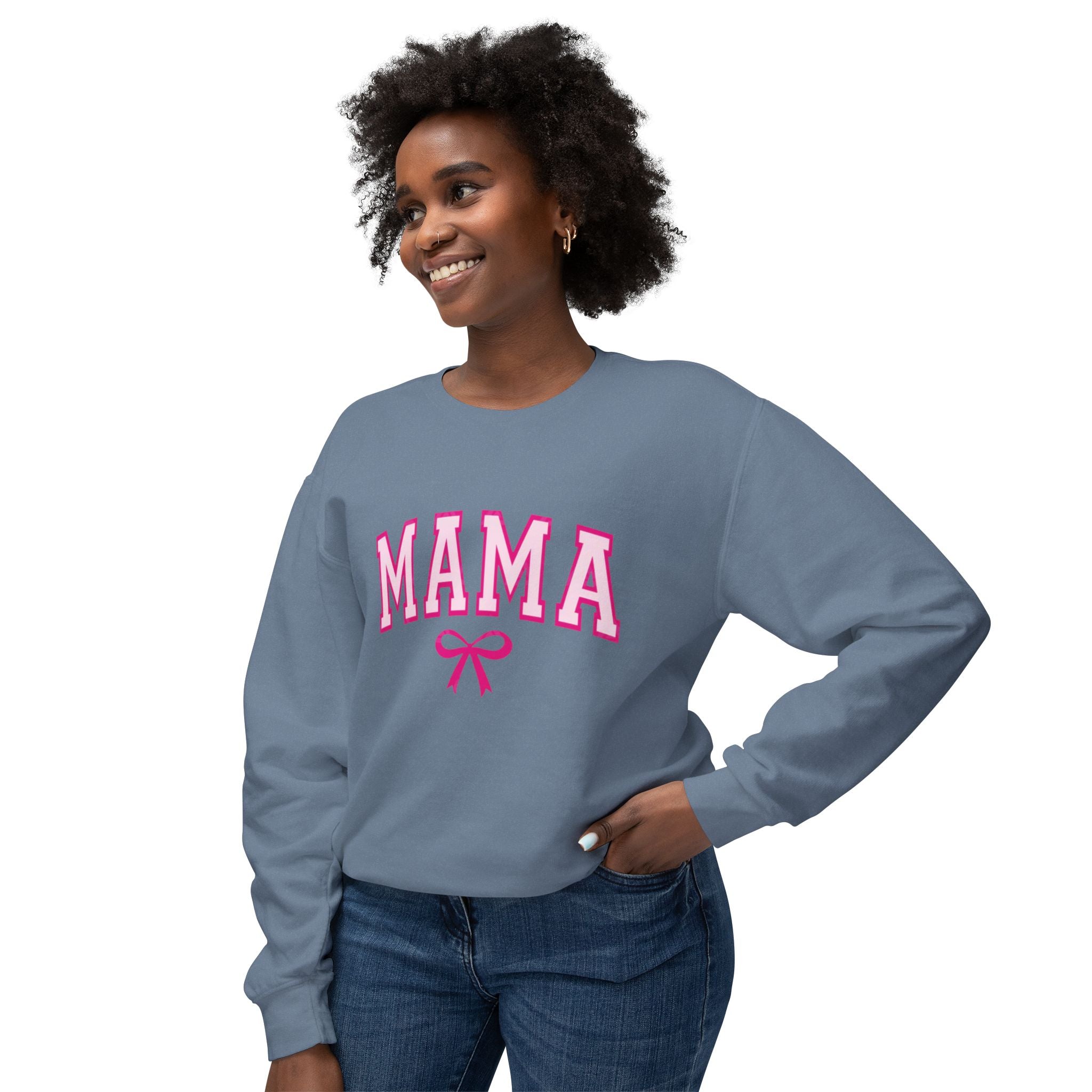 Mama Crewneck Sweatshirt — Pink Collegiate Mom Pullover