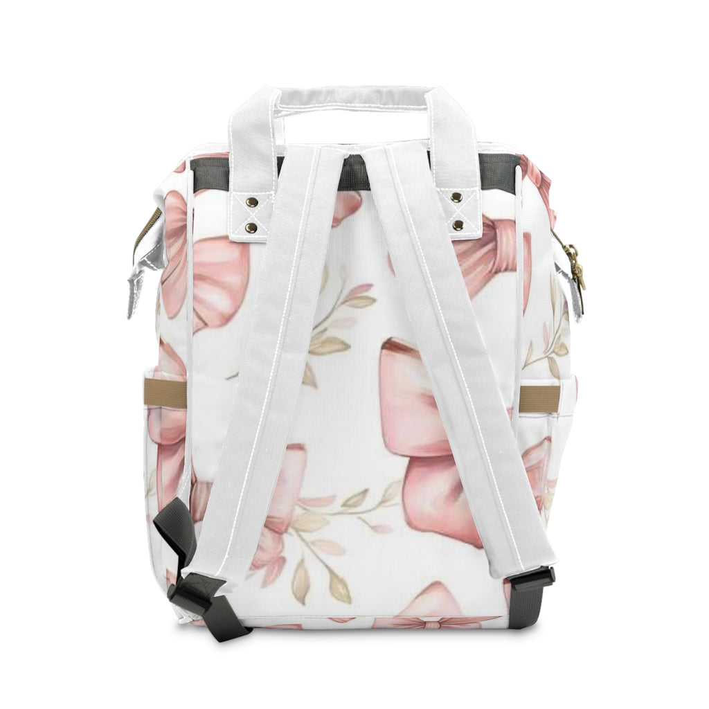 Pink Bow Diaper Backpack — Floral Bow Multi-Function Baby Bag