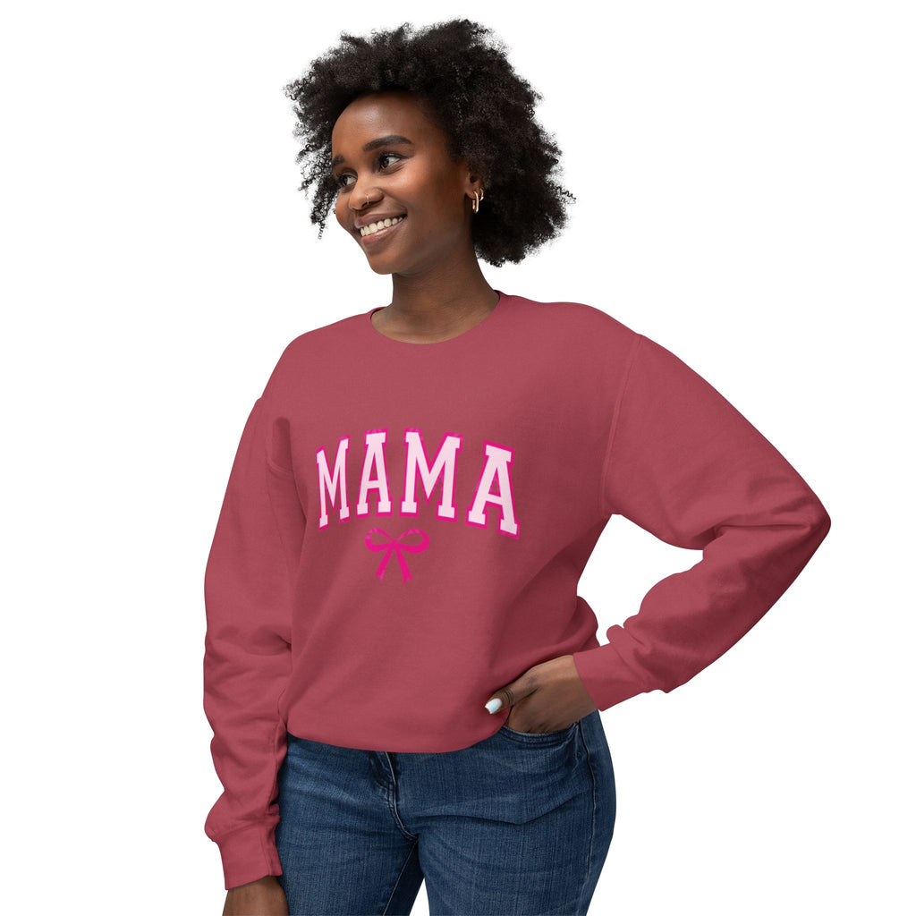 Mama Crewneck Sweatshirt — Pink Collegiate Mom Pullover