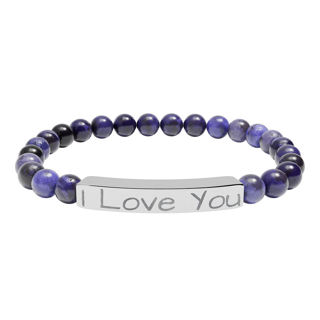 Engraved 'I Love You' Natural Stone Stretch Bar Bracelet — Personalized Beaded Gift