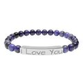 Engraved 'I Love You' Natural Stone Stretch Bar Bracelet — Personalized Beaded Gift