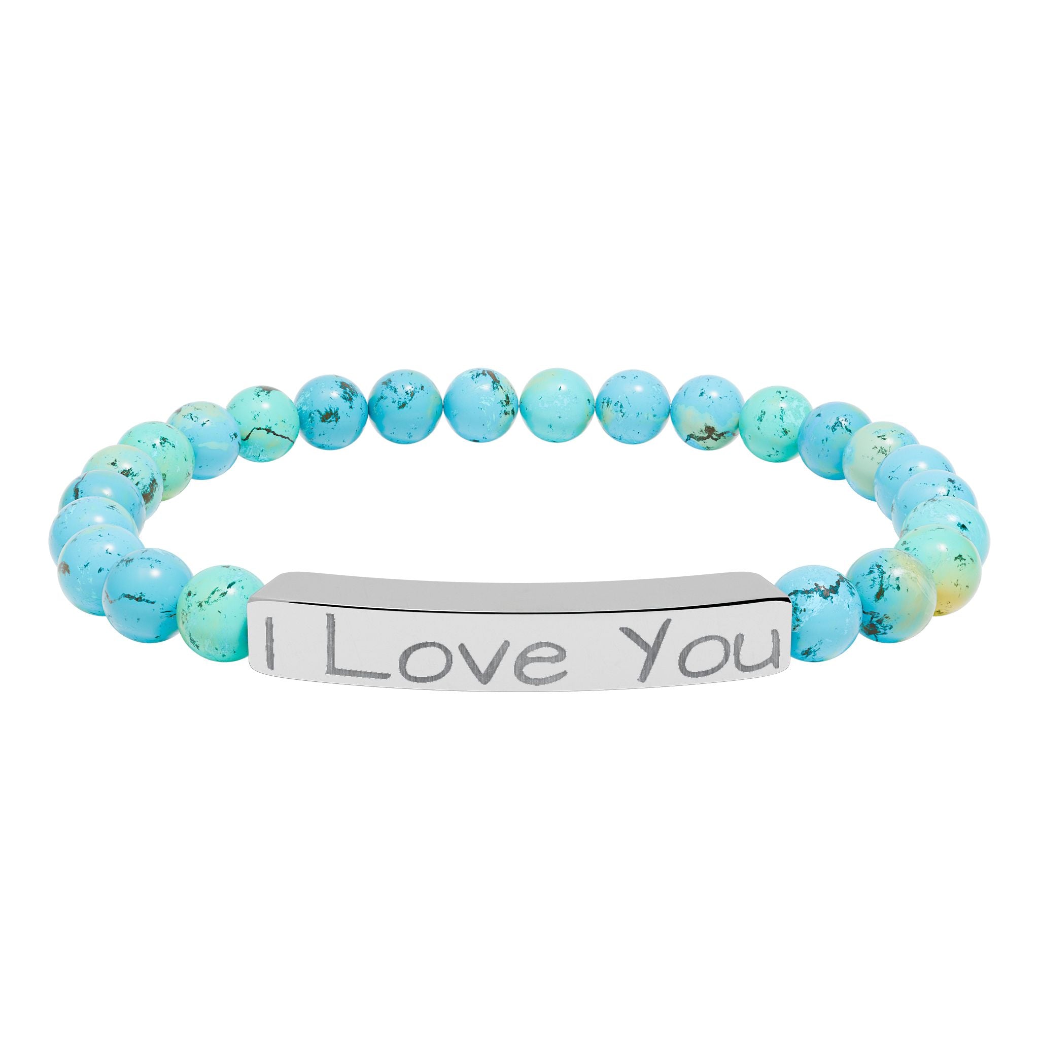 Engraved 'I Love You' Natural Stone Stretch Bar Bracelet — Personalized Beaded Gift