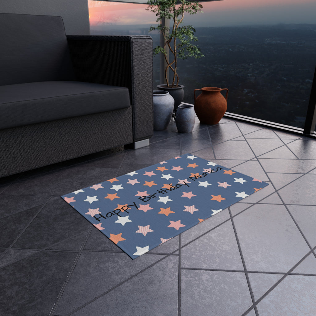 Outdoor Rug - "Happy Birthday 'Murica" Star Pattern Patriotic Outdoor Rug