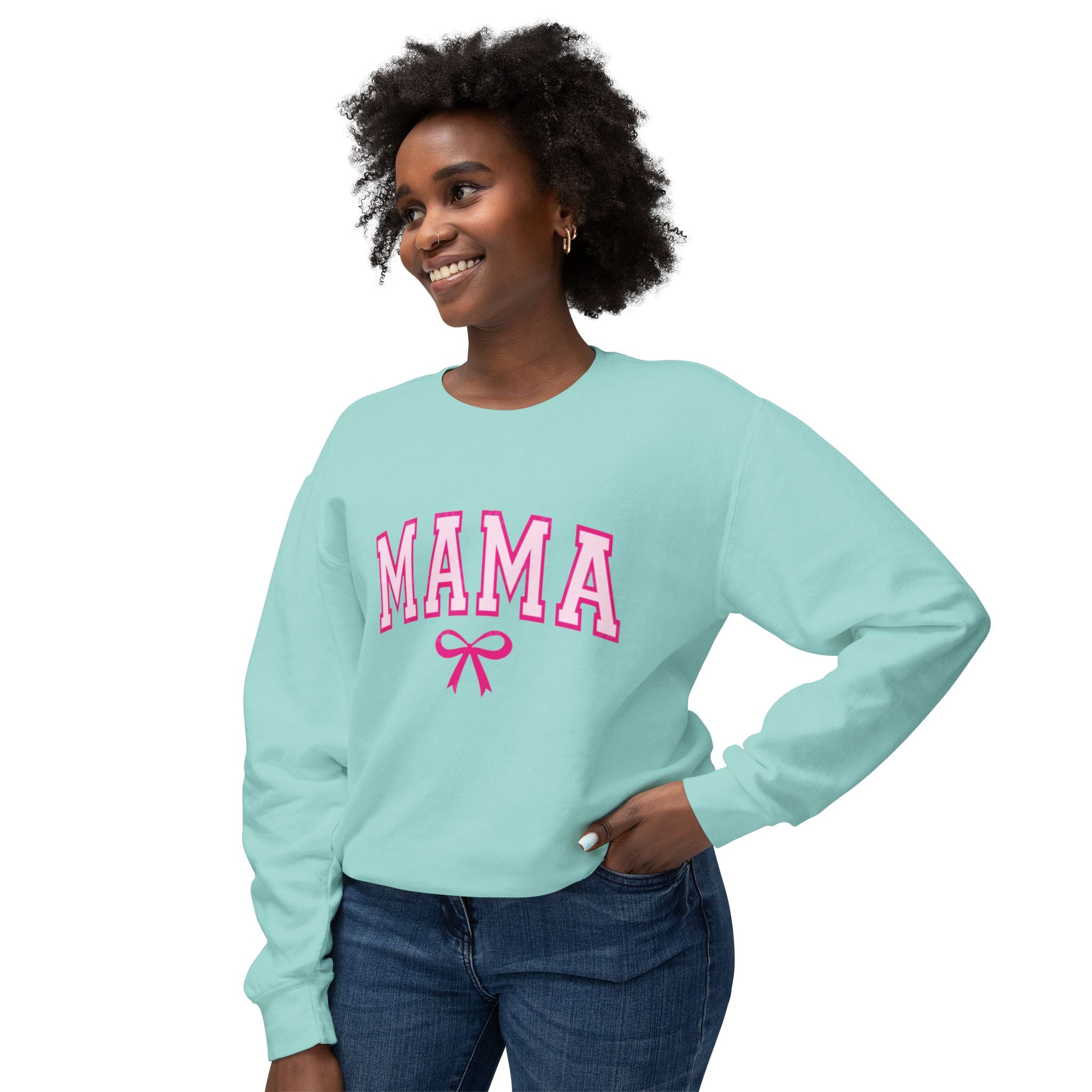 Mama Crewneck Sweatshirt — Pink Collegiate Mom Pullover
