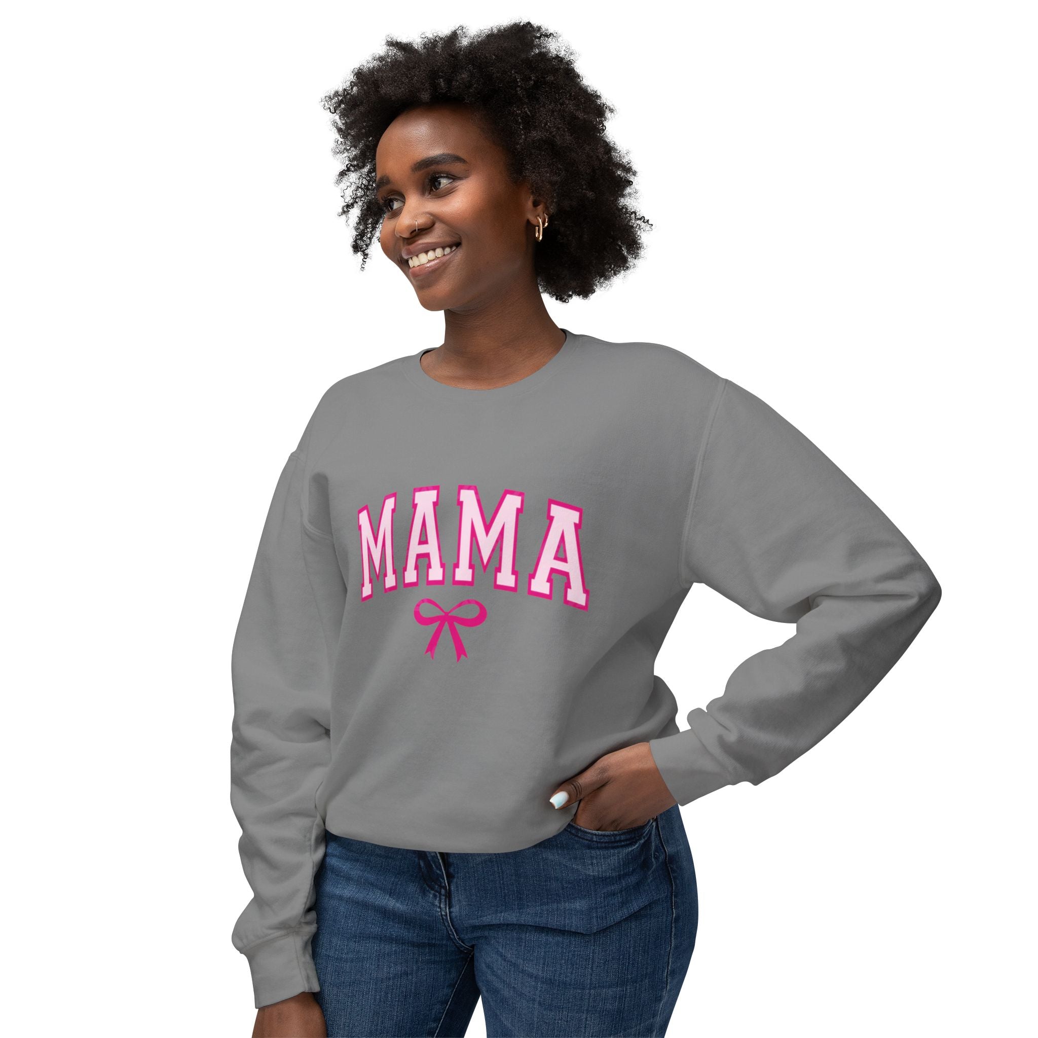 Mama Crewneck Sweatshirt — Pink Collegiate Mom Pullover