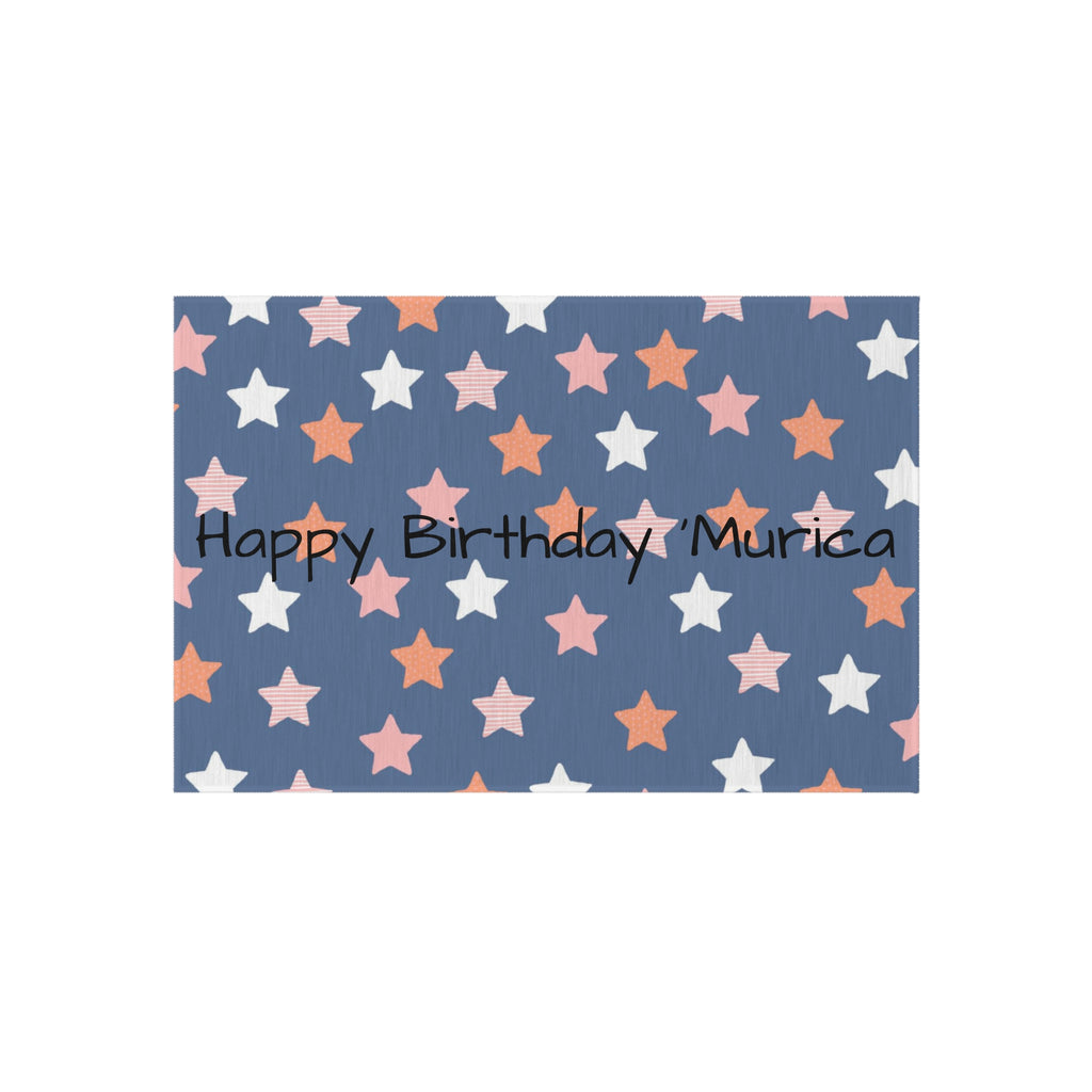 Outdoor Rug - "Happy Birthday 'Murica" Star Pattern Patriotic Outdoor Rug