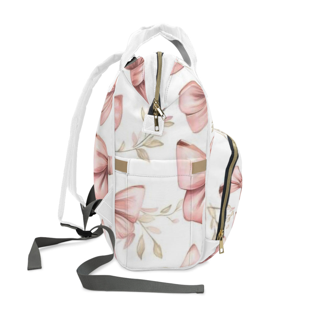 Pink Bow Diaper Backpack — Floral Bow Multi-Function Baby Bag