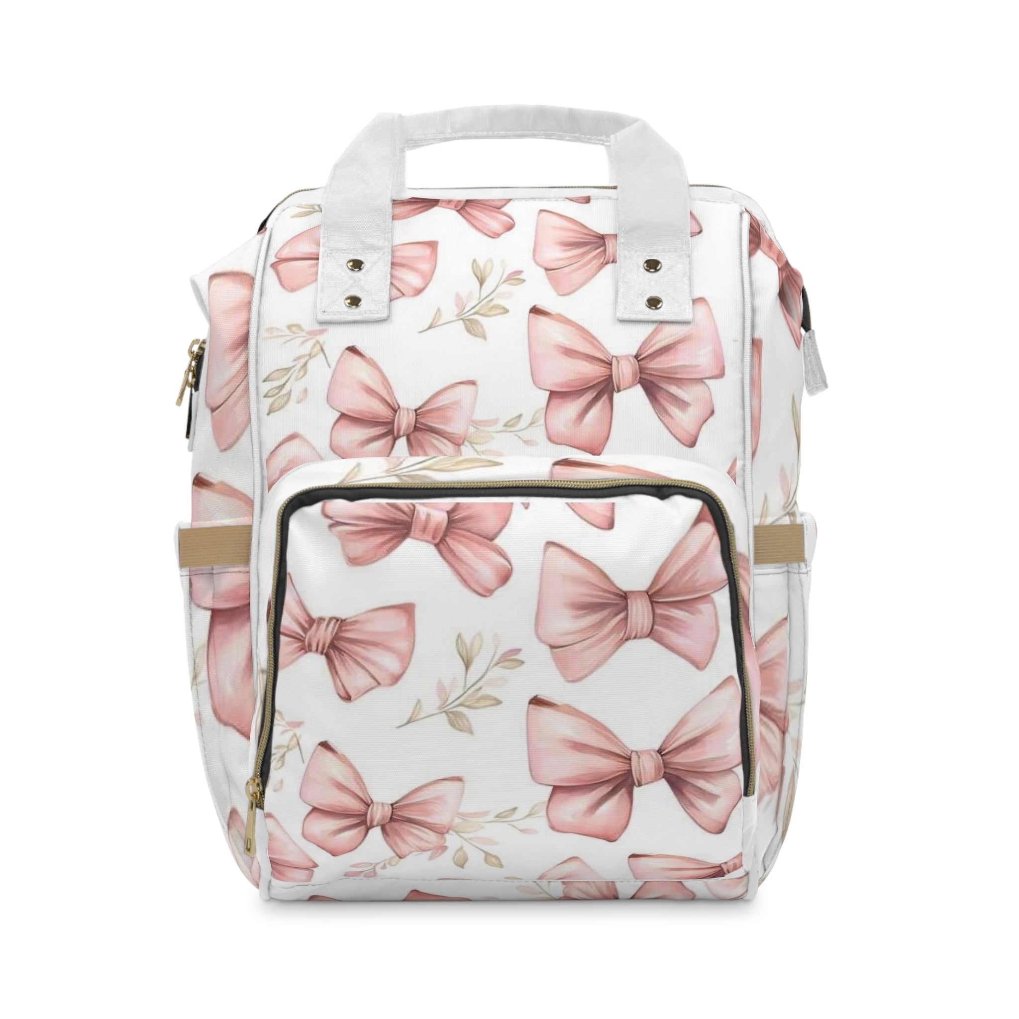 Pink Bow Diaper Backpack — Floral Bow Multi-Function Baby Bag