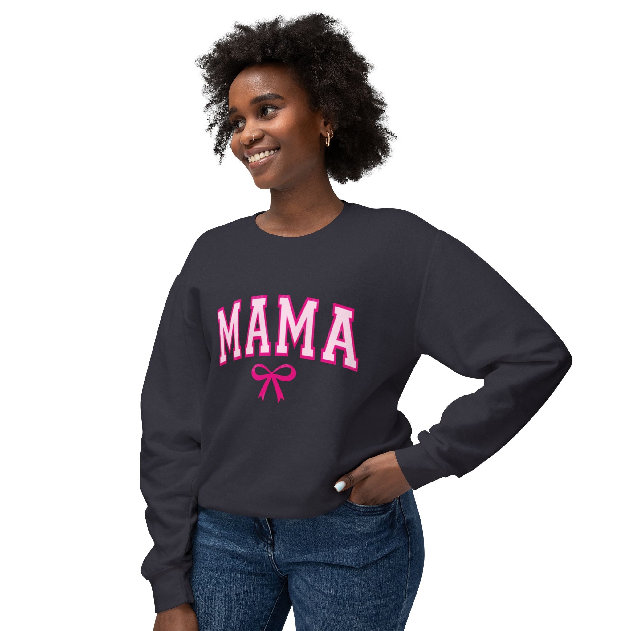 Mama Crewneck Sweatshirt — Pink Collegiate Mom Pullover