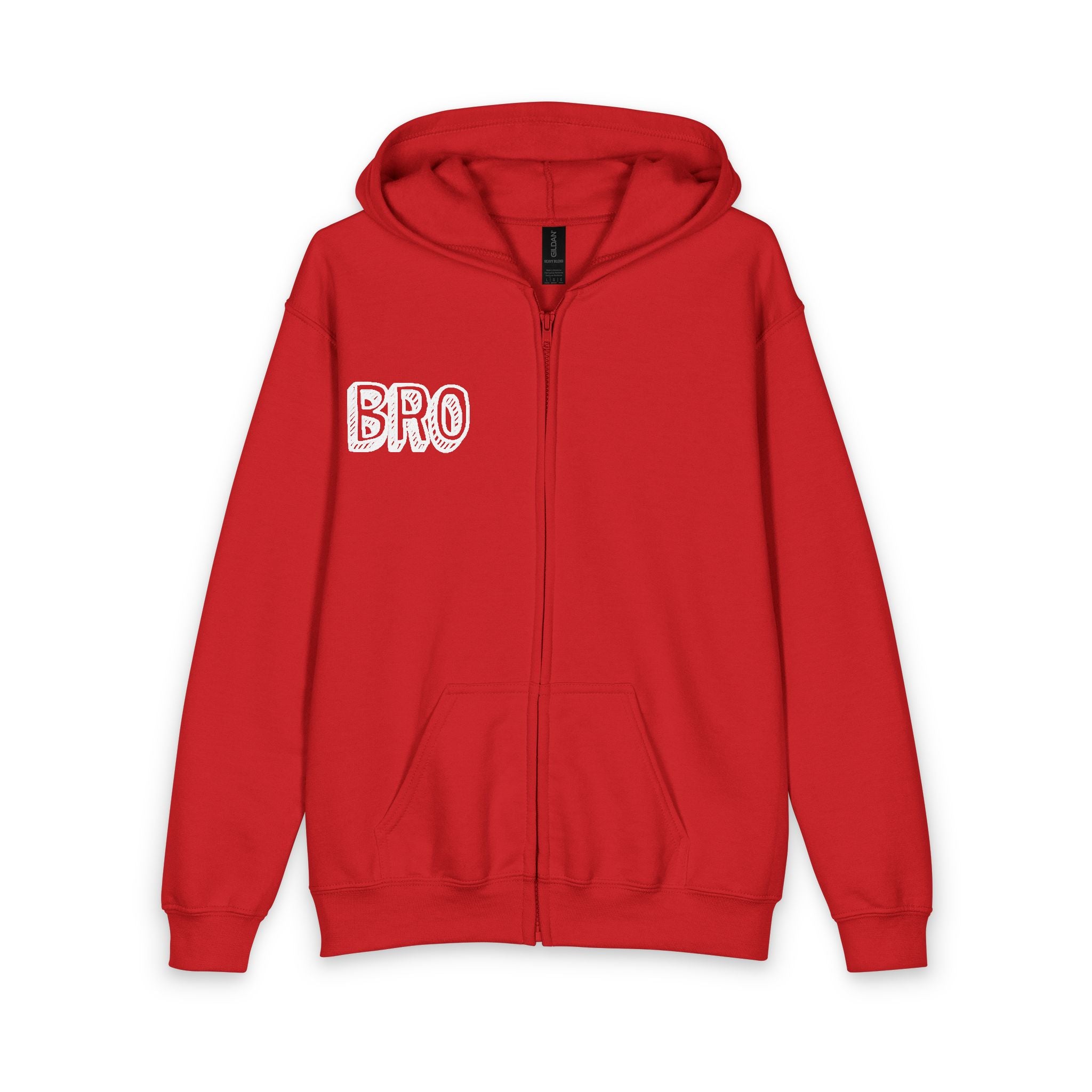 Youth "BRO" Zip Hoodie with Peace Sign Back - Casual Teen Hoodie