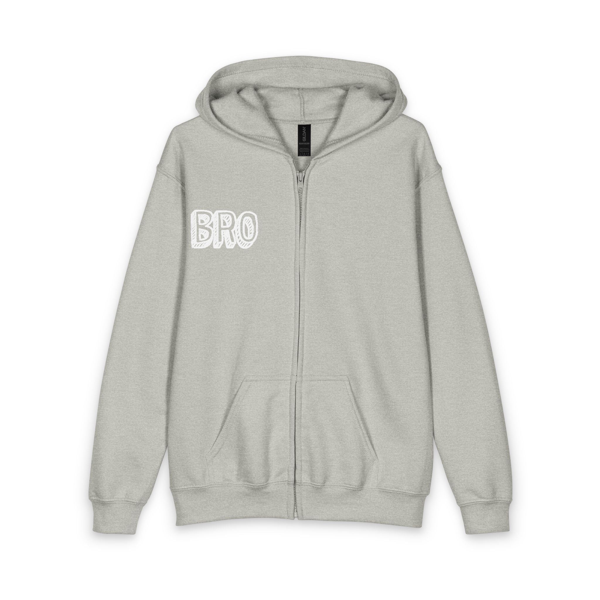 Youth "BRO" Zip Hoodie with Peace Sign Back - Casual Teen Hoodie