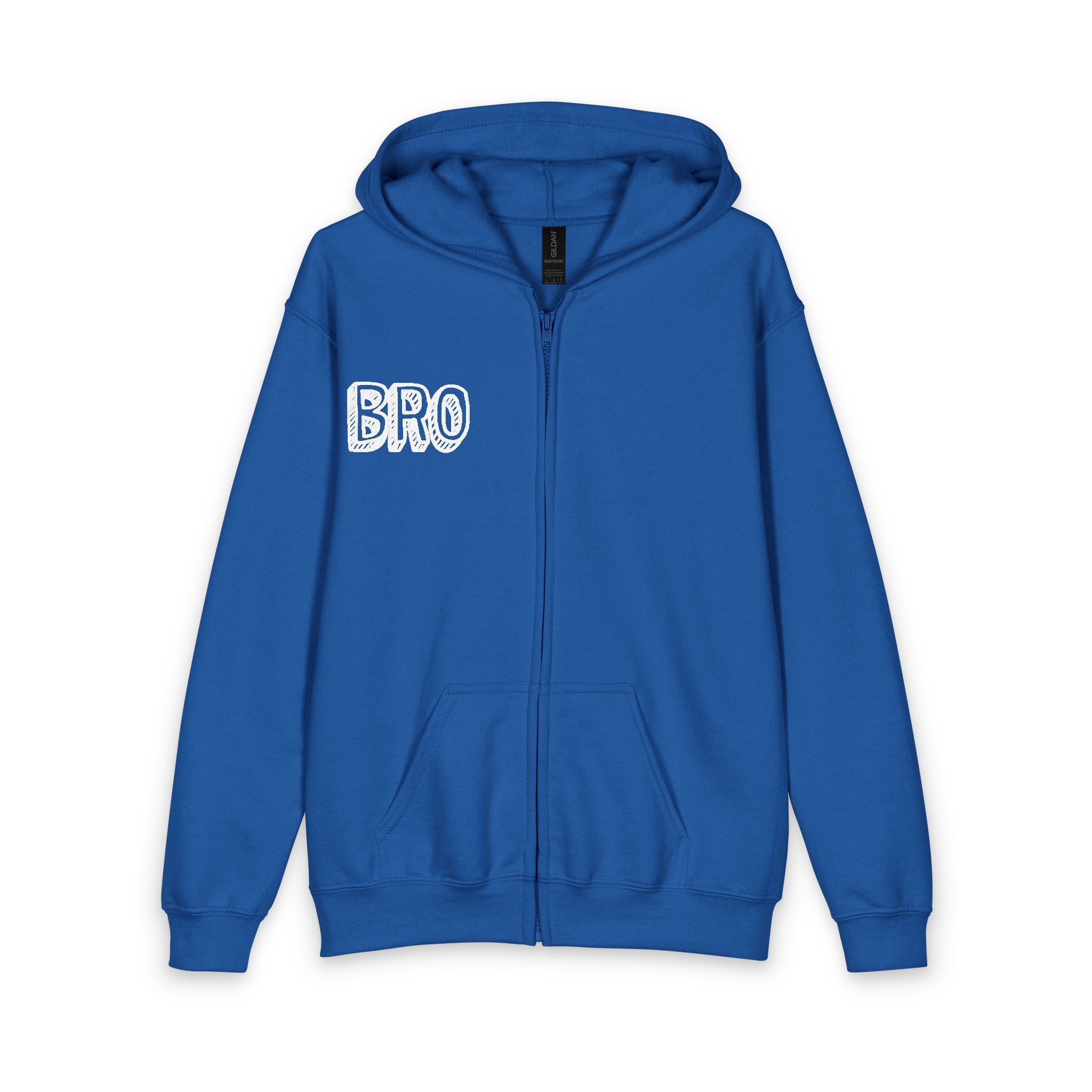 Youth "BRO" Zip Hoodie with Peace Sign Back - Casual Teen Hoodie