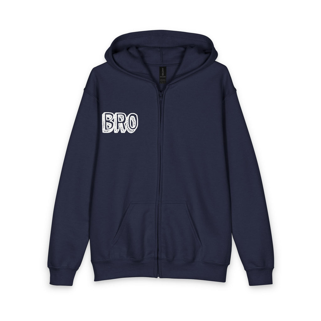 Youth "BRO" Zip Hoodie with Peace Sign Back - Casual Teen Hoodie