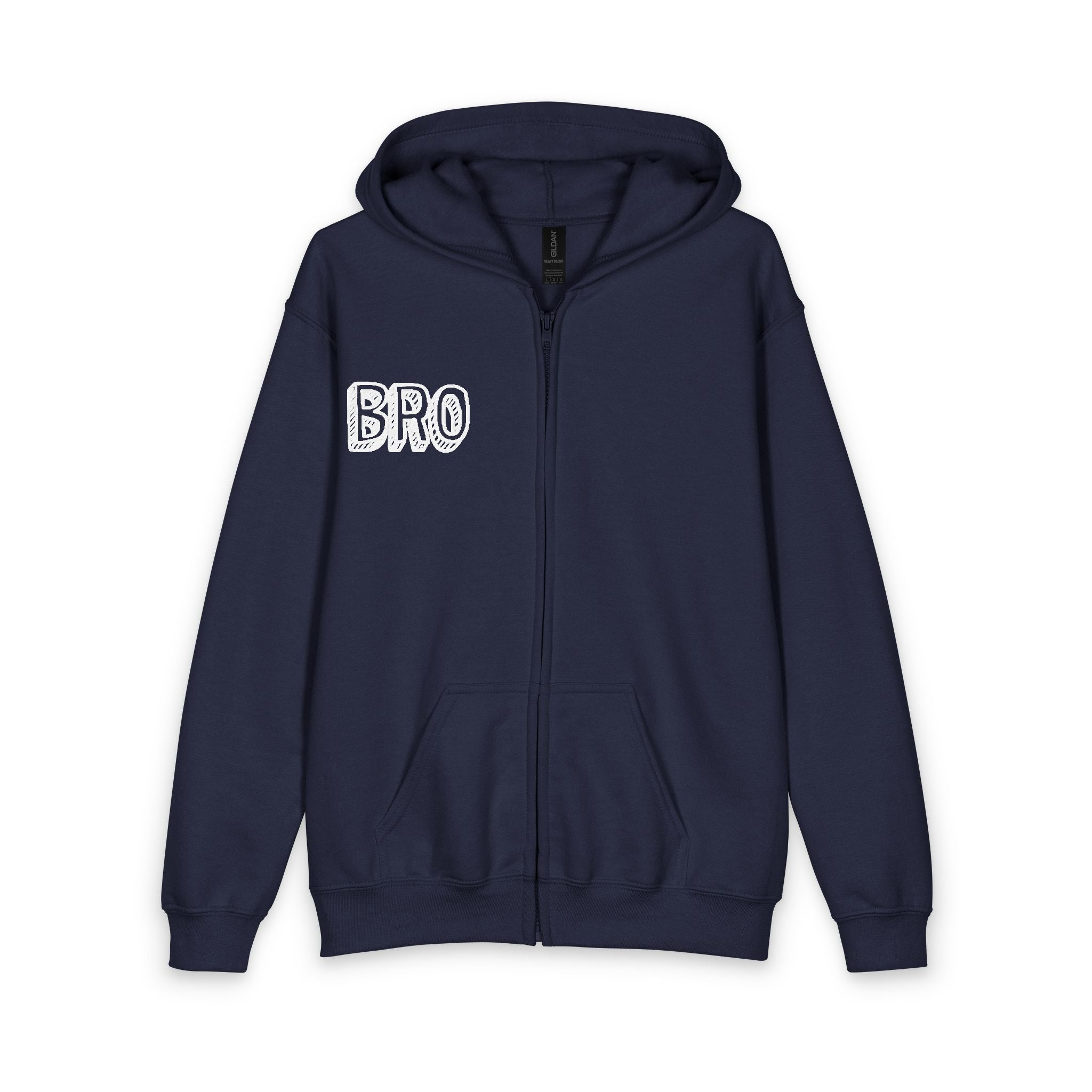 Youth "BRO" Zip Hoodie with Peace Sign Back - Casual Teen Hoodie